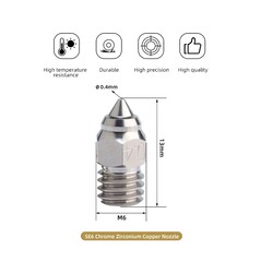 0.25mm Ender 3 S1/Pro MK Krom Zirkonyum Bakır Nozzle - 500°C - Thumbnail