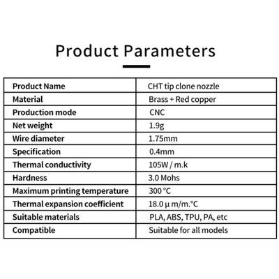 0.4mm E3D V5-V6 High-Speed CHT Pirinç Nozzle