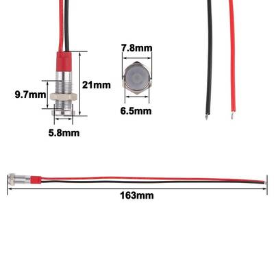 06L-P1 6mm 12-24V Kablolu Metal Sinyal Lambası - Kırmızı