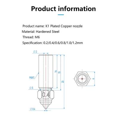 0.6mm Sertleştirilmiş Çelik Creality K1 - K1 Max - CR-M4 Nozzle