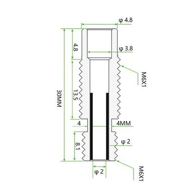 3D Yazıcı E3D V5 M6x30mm Teflonlu Barel - 1.75mm