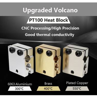 3D Yazıcı E3D Volcano Bakır Kaplama Isıtıcı Blok - PT100 Uyumlu - 550°C
