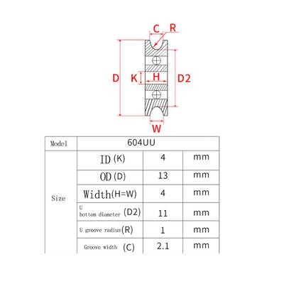 604U U Tip Oluklu Rulman - 4x13x4 - Mk8 Extruder Uyumlu