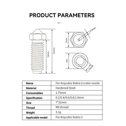 Anycubic Kobra 2 0.4mm Sertleştirilmiş Çelik Volcano Nozzle - 1.75mm - Thumbnail
