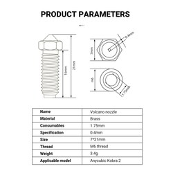 Anycubic Kobra 2 Crator 0.4mm Pirinç Nozzle - 1.75mm - Thumbnail