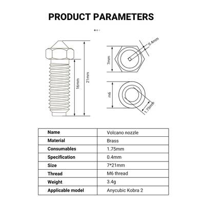 Anycubic Kobra 2 Crator 0.4mm Pirinç Nozzle - 1.75mm