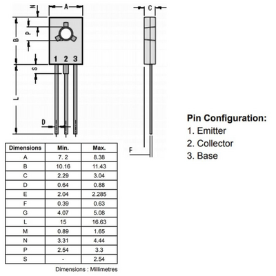 BD140 Transistör BJT TO126 - PNP 80V 1.5A