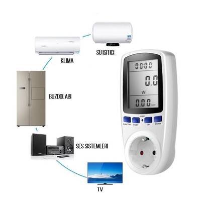 Dijital Wattmetre - Priz Tipi - Elektrik Tüketimi Ölçer - 220V-16A