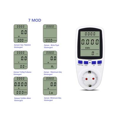 Dijital Wattmetre - Priz Tipi - Elektrik Tüketimi Ölçer - 220V-16A