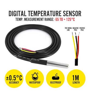 DS18B20 Sıcaklık Sensörü - Su Geçirmez - 2 Metre