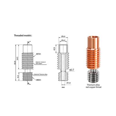 E3D V6 M7x22mm Titanyum Alaşımlı Barel - 1.75mm All Metal