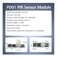 PD01 5-24V PIR Hareket Sensör Switch - Otomatik - Thumbnail