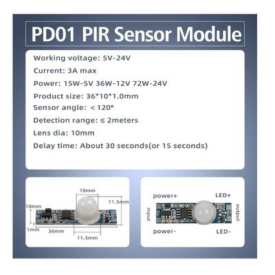 PD01 5-24V PIR Hareket Sensör Switch - Otomatik